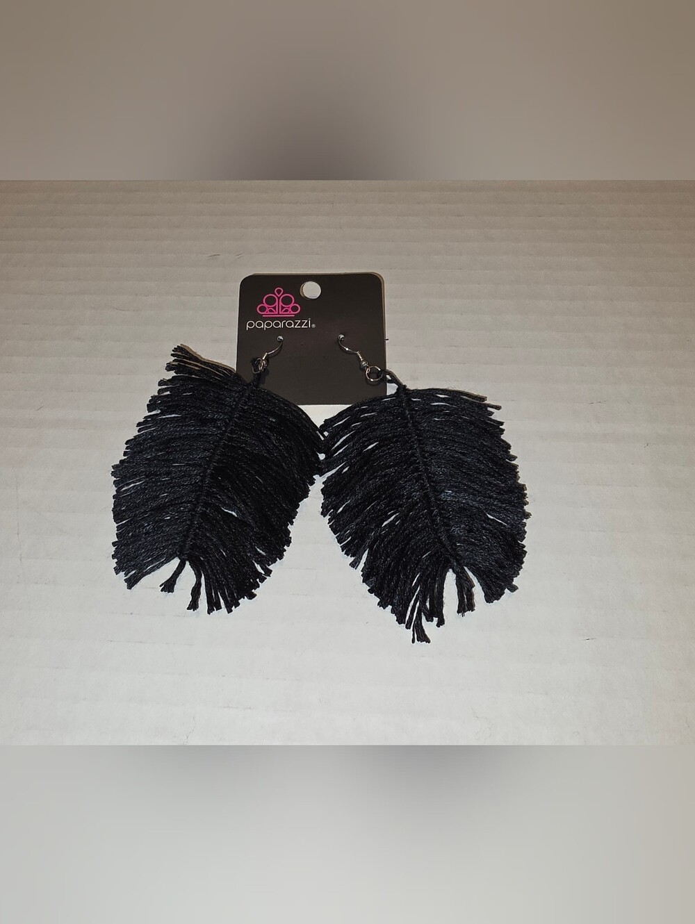 paparazzi Black Tassel Feather Leaf Drop Earrings